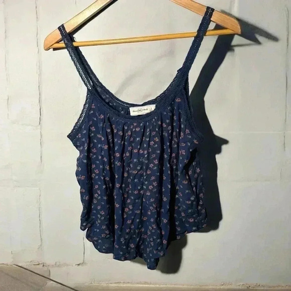 Vintage Y2K Abercrombie & Fitch Navy Blue Floral Cami Top Boho Fairycore Tank S - Picture 2 of 7